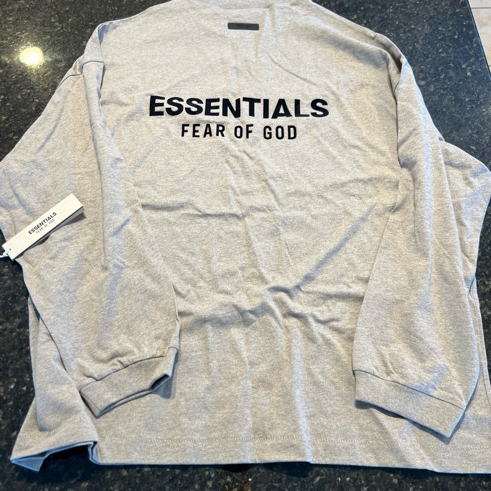Fear of God ESSENTIALS Heather Grey Logo Long Sleeve Tee